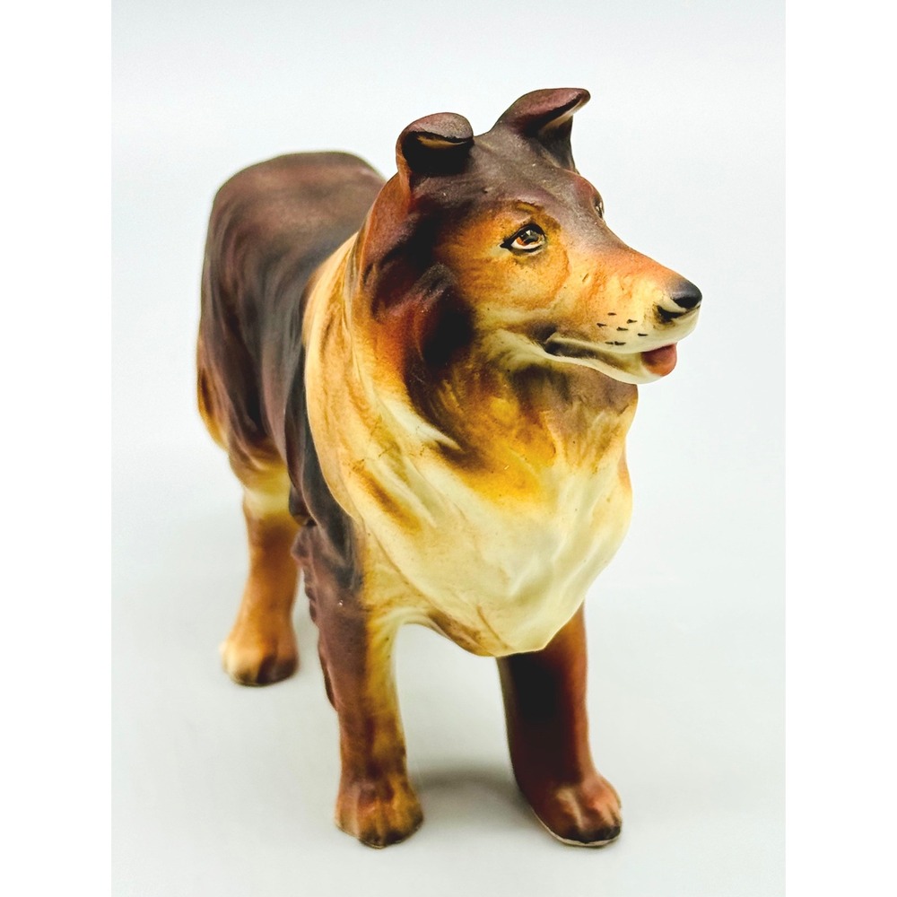 Collie Rough Coat Mother and Puppy Set Dog Figurine Brown Ceramic Japan - Picture 4 of 16